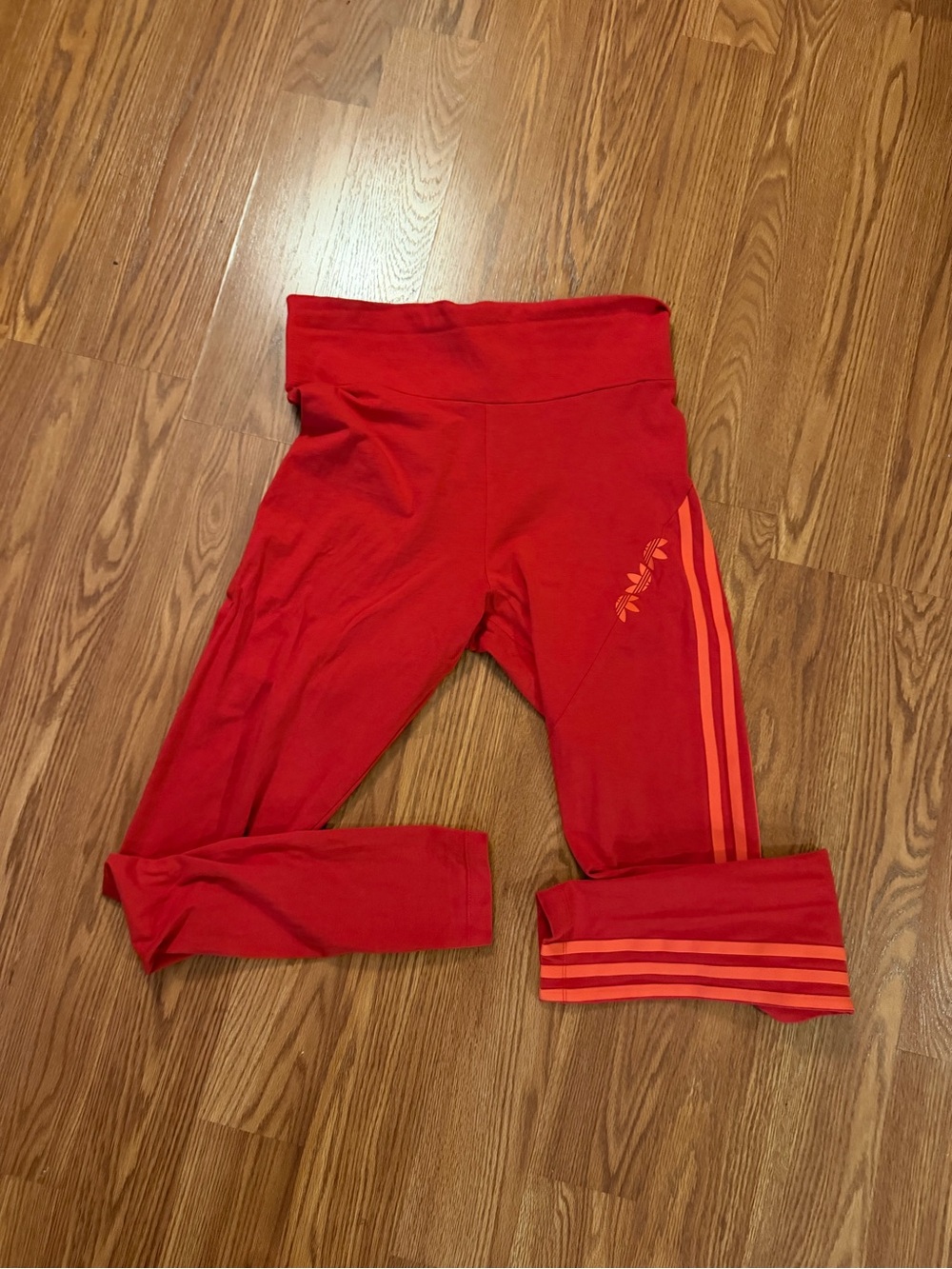 adidas Red Active Leggings with Orange Side Stripes